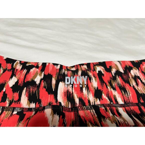DKNY Womens Printed High-Waist Crop Leggings Hot Coral Medium M Runner Pockets - Picture 4 of 7